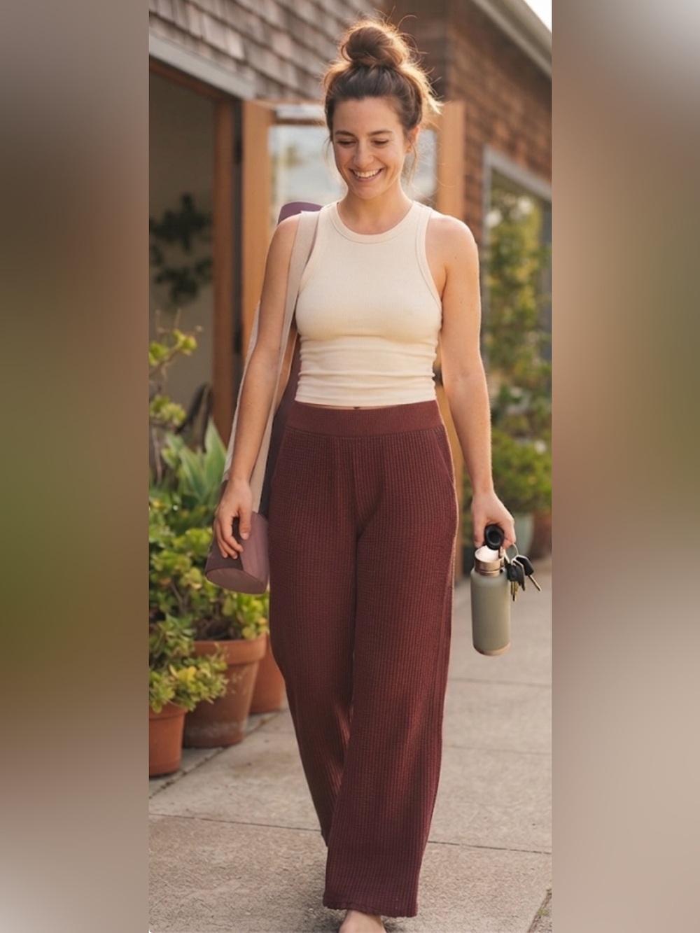 New‼️ MATE the Label Organic Waffle Wide Leg Pants NWT Cinnamon Brown Sz S